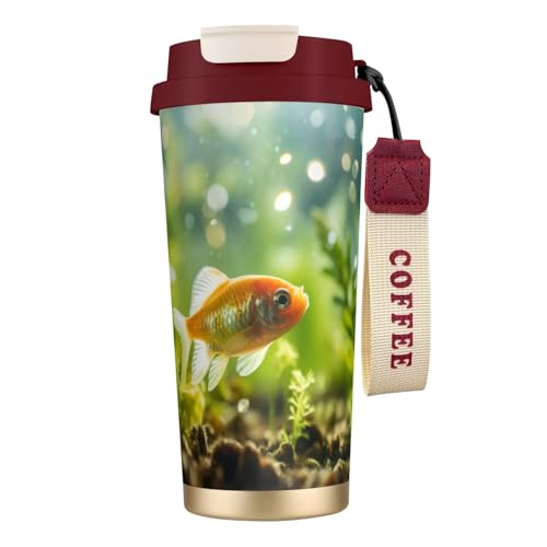 ERSDWRE Taza de café aislada con estampado de peces con pajilla, botella de agua para oficina