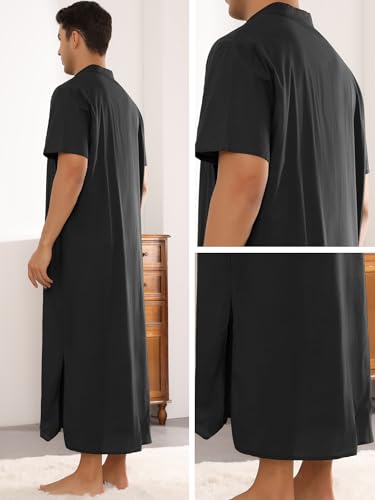 Lars Amadeus Henley Collar Nightshirts for Men's Short Sleeves Loose Fit Comfy Nightgown Sleepwear4