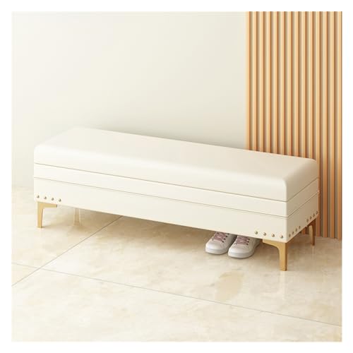Banc d'entrée blanc compact anti-désordre avec grand coffre rembourré pour ranger la maison