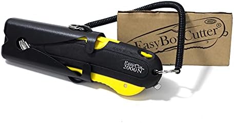 Modern Box Cutter, extra tape cutter at back, dual side edge guide, 3 blade depth setting, 2 blades and holster - Yellow Color 2000N