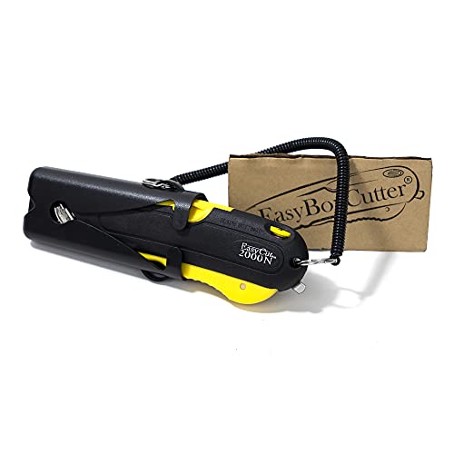 Modern Box Cutter, extra tape cutter at back, dual side edge guide, 3 blade depth setting, 2 blades and holster - Yellow Color 2000 STD by Easy Cut - Used condition - US$8.71