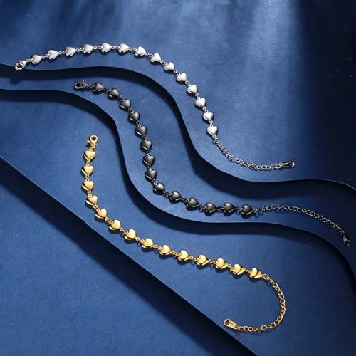 beautlace Heart-Link Bracelet Adjustable Bracelets Silver/18K Gold/Black Gun Plated Love Heart Charm Jewelry Gifts for Women KB0029 5