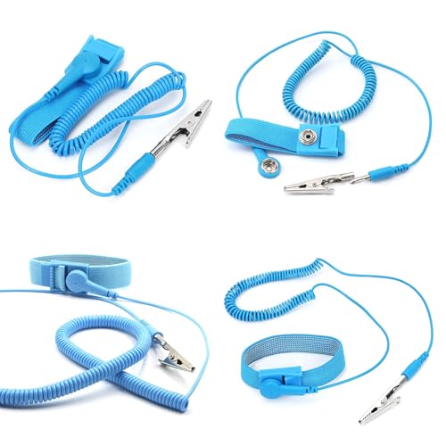 Image of Rojex ESD Wrist Strap (Pack of 50) Anti Static Grounding Bracelet with 6ft Coiled Cord Adjustable Fit for PC Building Electronics Repair & DIY Projects