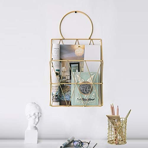 GBYAN Hanging File Organizer with Pencil Cup Gold Wire Metal Document Storage Holder with Handle Magazine Rack for Office and Home, 2 Pack