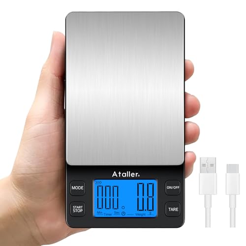 Ataller Mini Coffee Scale with Timer Resolution 0.1g Max 2kg 4.4lbs