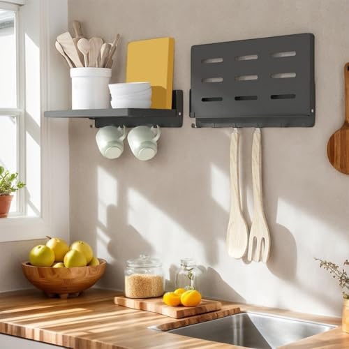 Étagère murale pliable gain de place avec crochets de rangement pour petits espaces - 8