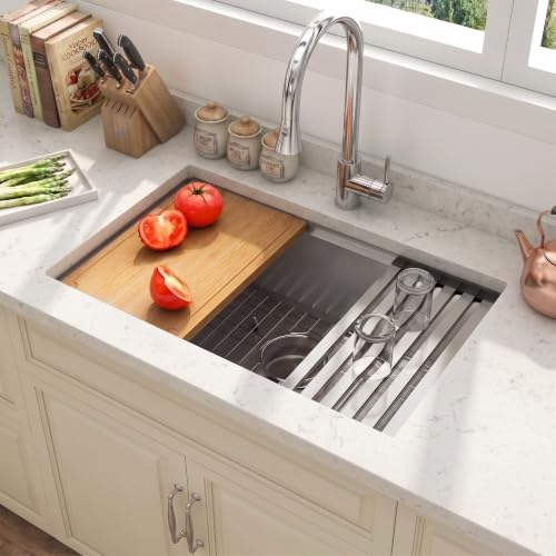 Image of LQS 28 Inch Stainless Steel Undermount Kitchen Sink, Workstation Sink