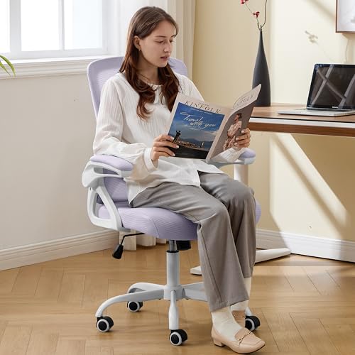 Image of Ergonomic Office Chair, Desk Chair with Adjustable Lumbar Support, Breathable Mesh Comfy Computer Chairs with Flip-up Armrests Executive Task Chair for Adults Home Office(Lavender)