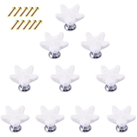 Haoun 10 Pack Starfish Dresser Knobs, Starfish Ceramic Knobs Handles Pulls for Drawer Cabinet Dresser,with Screws - White Cover