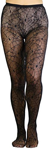 Image of ToBeInStyle Women's Spiderweb & Crawling Spider Print Hosiery Tights & Thigh High Stockings