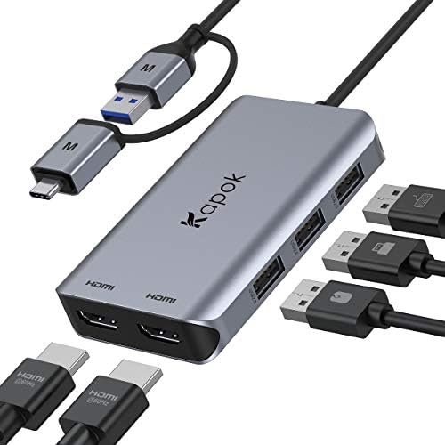 USB to Dual HDMI Adapter, USB 3.0 Dual HDMI Adapter, USB Hub with 2 HDMI, USB Port, Dual Monitor Display Adapter Compatible with M1 MacBook Pro/Air, Surface Pro/Go, Chromebook, Thinkpad/Yoga, etc USB to Dual HDMI Adapter, USB 3.0 Dual HDMI Adapter, USB Hub with 2 HDMI, USB Port, Dual Monitor Display Adapter Compatible with M1 MacBook Pro/Air, Surface Pro/Go, Chromebook, Thinkpad/Yoga, etc
