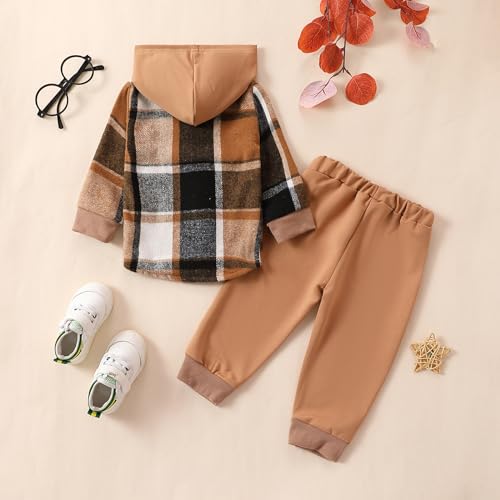 Douhoow Toddler Unisex Baby Clothes Boys Girls Flannel Shirt Tops Plaid Hoodie Sweatshirt + Sweatpants Fall Winter Outfits3