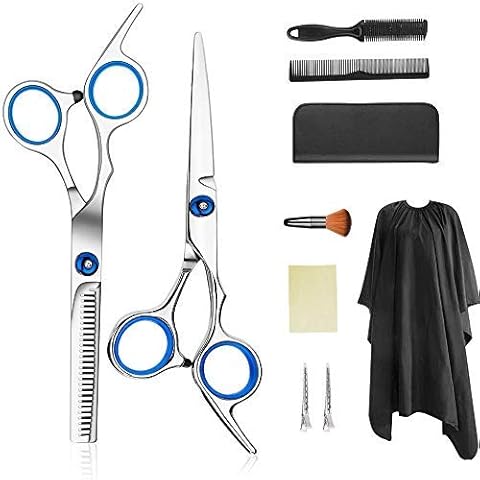 Newwings Hair Cutting Kit 10 Pcs Professional Barber Shears, Complete Accessories Include Thinning Shears, Hair shears, Hair comb, Cape, Neck Duster Brush, Clip, Clean Cloth Cover