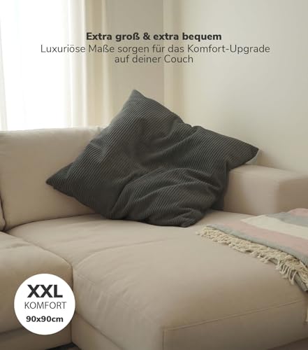 mokebo XXL Sofakissen 'Das Anschmiegsame', gemütliches Riesenkissen, XXL Kissen oder Jumbokissen mit Cordbezug, auch als Couchkissen, Liegekissen oder Bodenkissen in Anthrazit, 90x90x10 (B/H/T in cm)