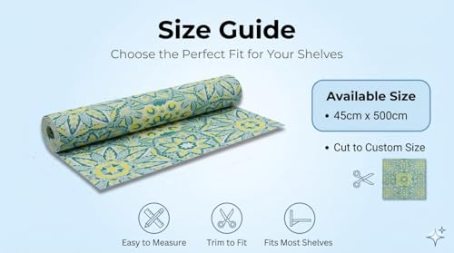 Image of Dribble EVA Shelf Liner Mat 45x500cm Roll, Non Slip Drawer & Cabinet Liner for Kitchen, Waterproof Oilproof Washable Fridge Mat, Anti Skid Cupboard Wardrobe Multipurpose Mat (Green Mandala Art)