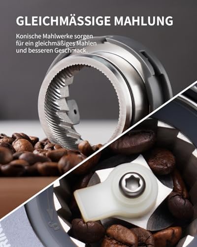 SHARDOR Kaffeemühle Elektrisch mit 51 Mahlgraden, LED-Touchpanel, Elektrische Kaffeemühle Siebträger mit Präzisions Elektronik Zeitschaltuhr, Programmierbare Tassen/Zeit Kegelmahlwerk, Für Espresso