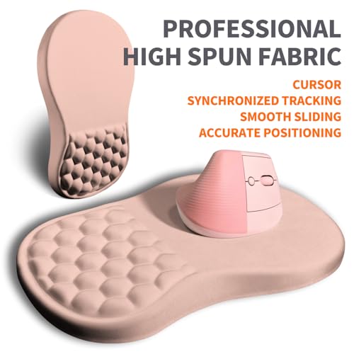 Image of Ergonomic Joint Wrist Support Mouse Pad with Memory Foam Cushion Massage Bump, Carpal Tunnel Pain Relief Mousepad Slope Design for Wrist Rest, 11.8x7.9 in, Rose Pink