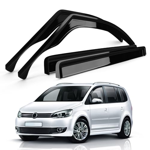 Windabweiser für Fenster Ersatz für VW Touran 2003-2010 (1T1, 1T2), 2010-2015 (1T3), Set mit 4 Schwarz Windabweisern zum Aufkleben, Wind und Regenabweiser für Seitenfenster