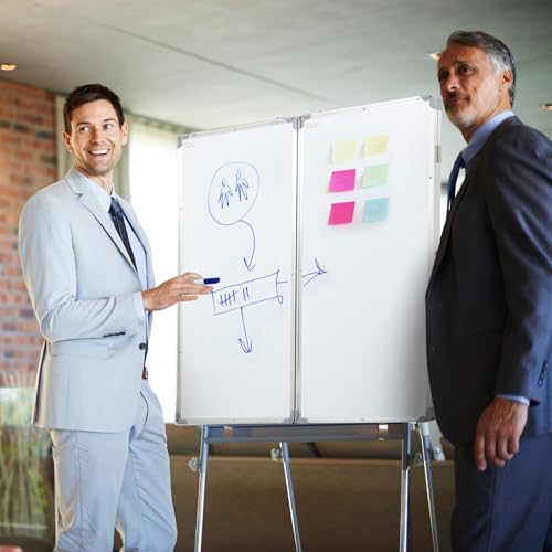 Image of AmazingSpark 72 inch x 40 inch Foldable Whiteboard Dry Erase Board Large Tri Folding Whiteboard Magnetic Dry Erase Board, Wall Aluminium Frame and Pen Tray for Office, Home