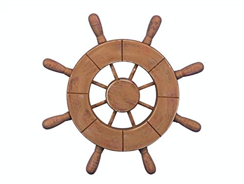 Hampton Nautical Wheel-9-107 Rustic Wood Finish Decorative Ship Wheel, 9"