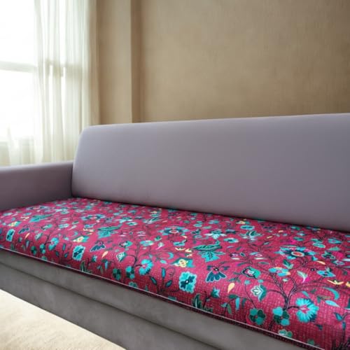 Image of Homerz Premium 3 Seater Velvet Sofa Panel Cover with Digital Prints | Anti-Slip Backing (Lalbagh, 3 Seater)