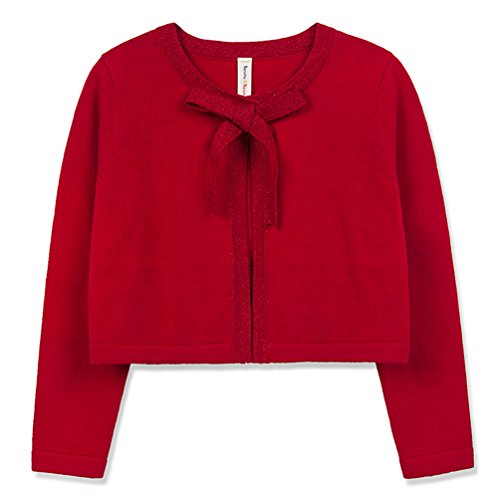 Benito & Benita Girls Cardigan Button Up With Bow Toddler Sweater Cardigan Cotton Kids Dance Shawl Bolero Shrug Long Sleeve Classic Red #TOP15