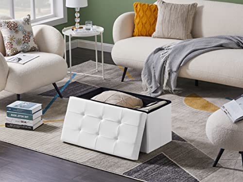 Zedelmaier Sitzbank mit Stauraum Sitzhocker faltbar belastbar bis 300 kg 76 x 38 x 38 cm(Weiß) Kunstleder