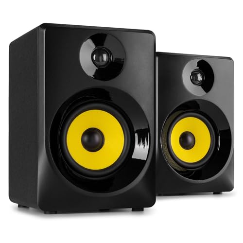 VONYX SMN40B Active Studio Monitors Pair – 4" Powered Speakers with 100W RMS, Bluetooth, RCA Input, Professional Audio for Music Production, Gaming, Home Studio, DJ Monitoring – Black