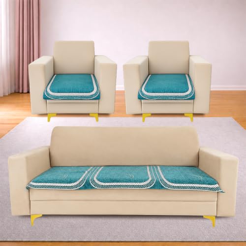 Image of Homerz Premium Chenille Fabric Sofa Cover | Soft, Durable & Dustproof | Decorative Couch Cover (Ghoomar Teal, 5 (3+1+1) Seater, Only Seat Cover)