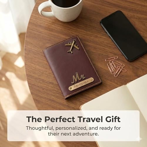 Image of Unisex-Adult Personalised Name & Charm Leather Passport Cover Gift Set for Couple - 2 Pcs | Wedding Anniversary Marriage Gift for Husband Wife, Assorted
