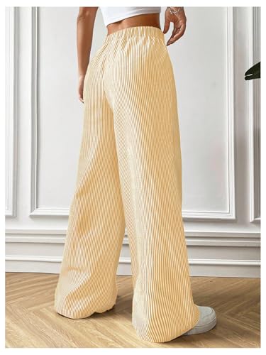 MakeMeChic Women's Striped Pants Elastic Waist Wide Leg Straight Summer Trousers2