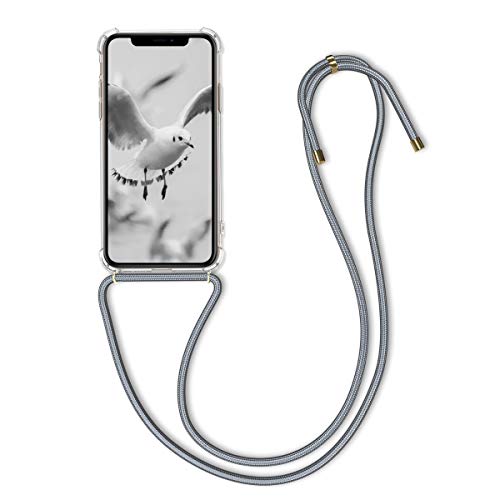kwmobile Crossbody Case Compatible with Apple iPhone 11 Pro - Clear Transparent TPU Cell Phone Cover with Neck Cord Lanyard Strap - Transparent/Grey