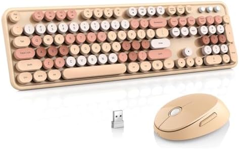 Perixx PERIDUO-802PK Bluetooth Mini Keyboard en Mouse Combo - Retro Round Key Caps - Pastel Roze - Amerikaans Engels