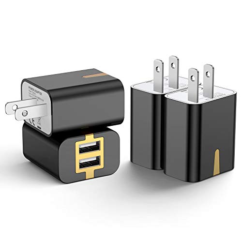 素直な虹 USB 充電器 【４個セット】 usb コンセント PSE認証 ２USBポート 軽量 コンパクト スマホ充電器 iPhone Samsung Galaxy Xperiaなと対応 (４個ブラック)