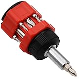 Ratchet Stubby Screwdriver, Liangery Short Stubby Screwdriver Set with Multi Bits in Red Stubby Ratcheting Screwdriver Nut Drivers with Sloted and Phillips Multibits 14 in 1