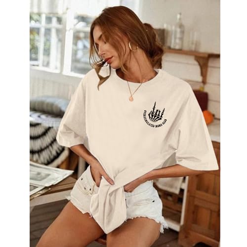 Image of Yuyiify Oversized Tshirts for Women Mama Overstimulated Cool Moms Club Skeleton Shirt Funny Mom Graphic Tees Top