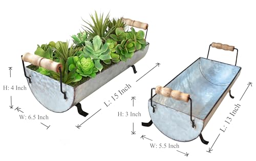 ShabbyDecor Galvanized Metal Trough Succulent Planter Farmhouse Metal Tray Rustic Tabletop Centerpiece Décor Set of 2