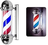 STYLE ATTRAYANT - Enseigne murale classique pour salon de coiffure avec éclairage et rotation, enseigne lumineuse rotative rouge, blanche et bleue, élégante et romantique, idéale pour les salons de coiffure et les boutiques de barbier. Son aspect brillant et attrayant la rend facilement visible de loin, attirant ainsi les clients potentiels. Elle est encore plus présentable la nuit grâce à ses lumières et sa fonction rotative.