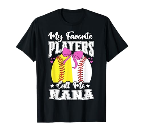 Baseball Grandma Favorite Softball Baseball Players Nana Bow T-Shirt