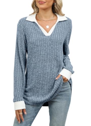 Womens Long Sleeve Shirts Fashion Fall Tops Blouses Sweater Dressy Business Casual Outfits