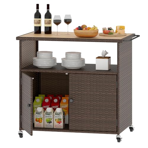 Image of Tangkula Rattan Outdoor Storage Cabinet with 4 Wheels (Mix Gray)