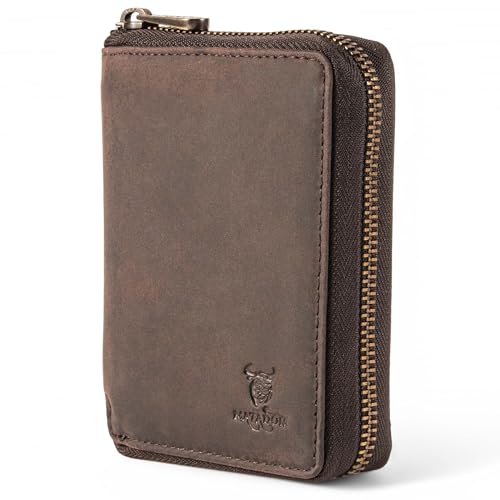 MATADOR Portefeuille Homme Fermeture Eclair Cuir #Edinburgh avec Noble Boîte Cadeau, Portefeuille Cuir Homme de Luxe avec RFID, Porte Carte avec de Nombreux...