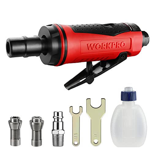 WORKPRO Outil Rotatif à Air Comprimé 1/4' (6,3mm), Meuleuse Droite Pnematique Professionnelle pour Métal, Bois, Plastique, Vitesse de Rotation: 25000 tr/min