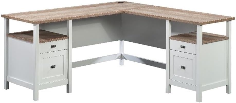 Sauder Cottage Road Engineered Wood L-Shaped Desk in White Finish