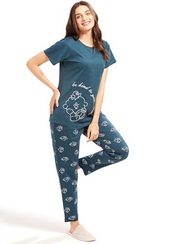 Image of AV2 Women's Cotton Printed Short Sleeve Night Suit Set | Pajama Set | Casual Night Dress for Women