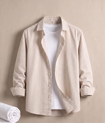 Image of Afflatus Men's Striped Casual Regular Fit Shirt Cotton Blend Stripe Full Sleeve Stylish Shirt for Men