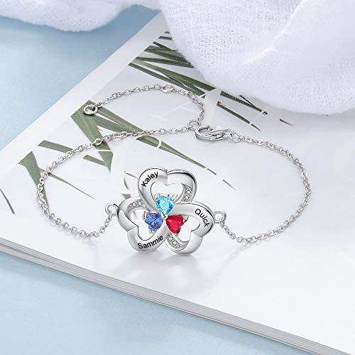 Image of Mom Bracelet Mothers Day Gifts Personalized 2 Birthstone Bracelets for Women Custom 2 Names Bracelets for Her Mothers Bracelet Jewelry for Wife