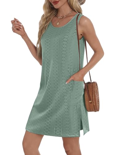 Image of BKRIVE Coverup Summer Dresses for Women 2026 Eyelet Casual Loose Sleeveless Sundresses Tank Dresses with Pockets