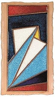 WALL PANEL DECORATION IN TERRACOTTA AND GLASS “TRIANGOLI” – STAINED GLASS PANEL – POTTERY HANDMADE IN ITALY; H. 46 CM, LENGTH 26 CM, DEPT 2,5 CM.