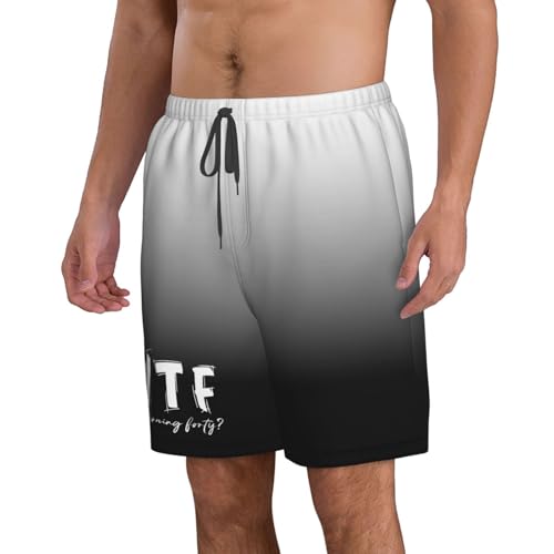 WTF Who's Turning Forty Mens Swim Trunks Board Shorts,Breathable Fit Hawaii Beach Short Swimwear Bathing Suits,2
